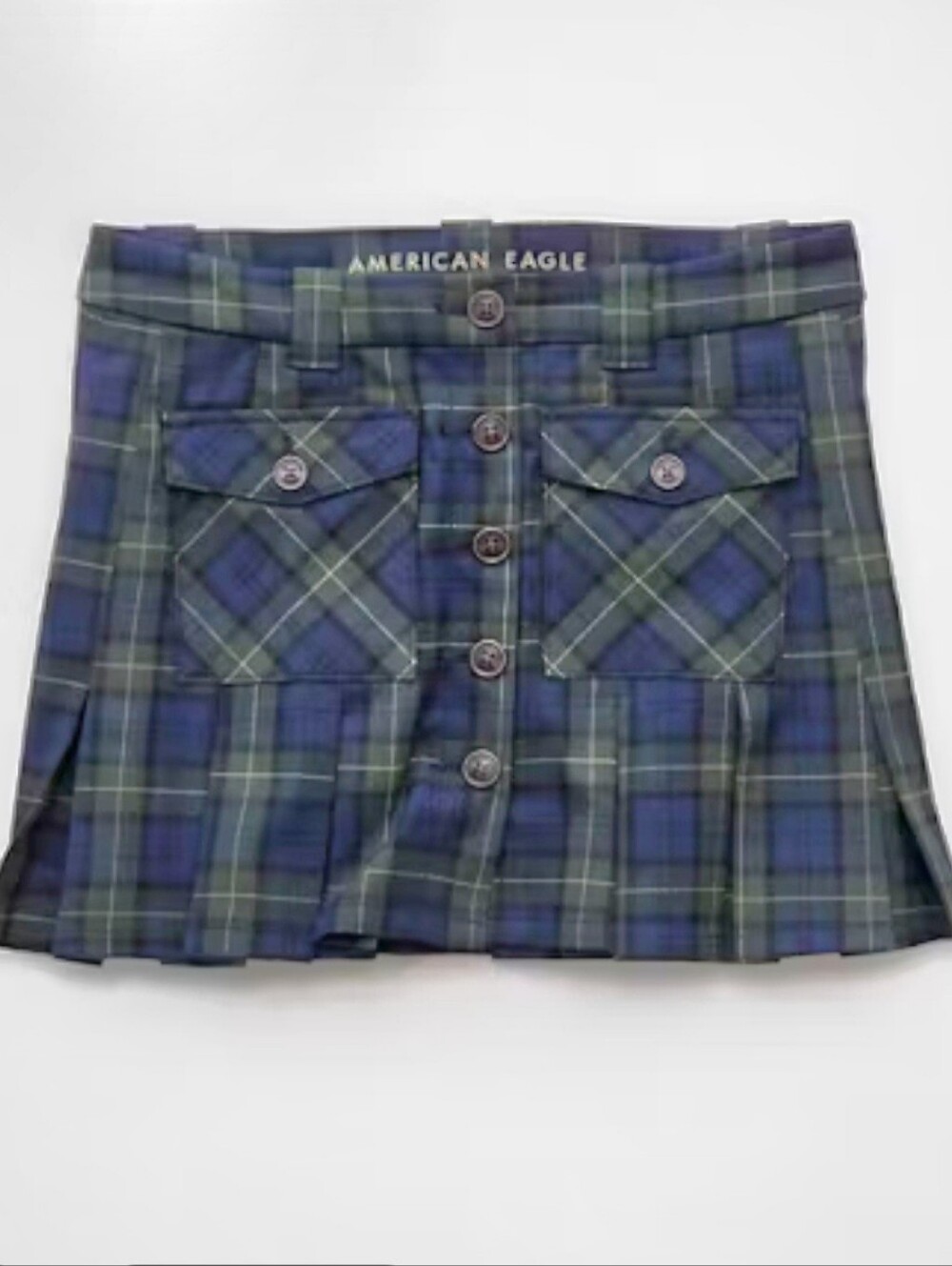 American Eagle Taylor Swift Miu Miu green navy pleated tartan mini skirt size 12